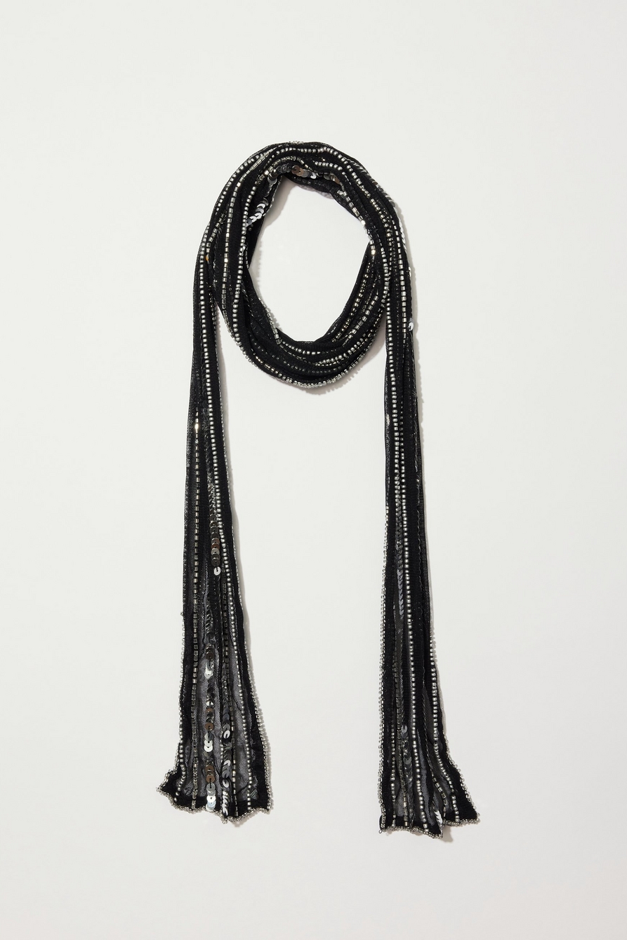 beaded chiffon skinny scarf